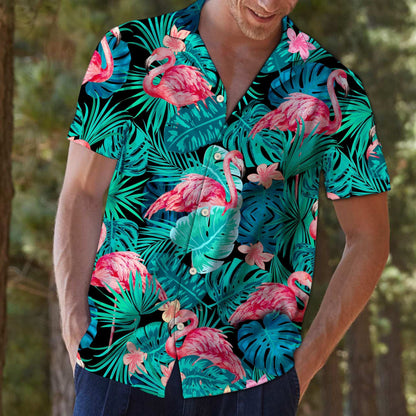 Flamingo Animal Species Tropical Jungle Design Hawaiian Shirt, Hawaiian Shirt Gift, Christmas Gift