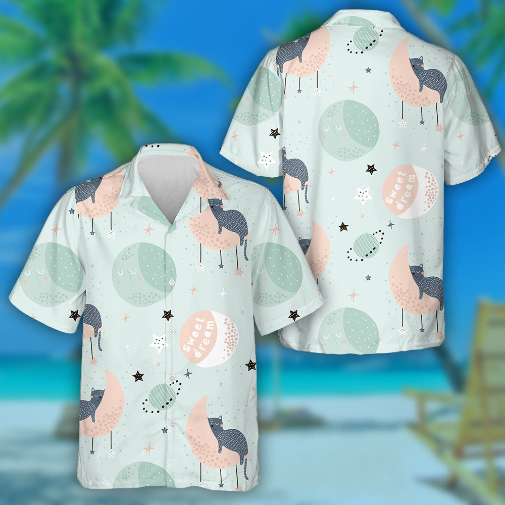 Cats On Moons And Starry Sky Aisling Sweet Léine Haváís, Bronntanas Léine Haváíais, Bronntanas Nollag