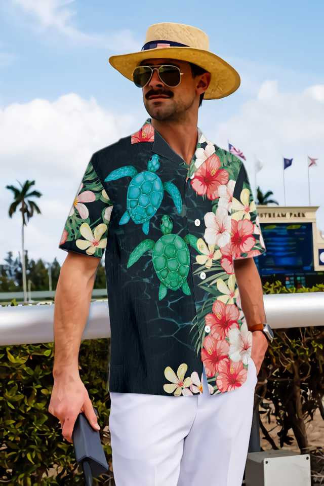 Turtar Farraige Cool Trópaiceach Agus Léine Bláth Haváí, Bronntanas Léine Haváí, Bronntanas Nollag