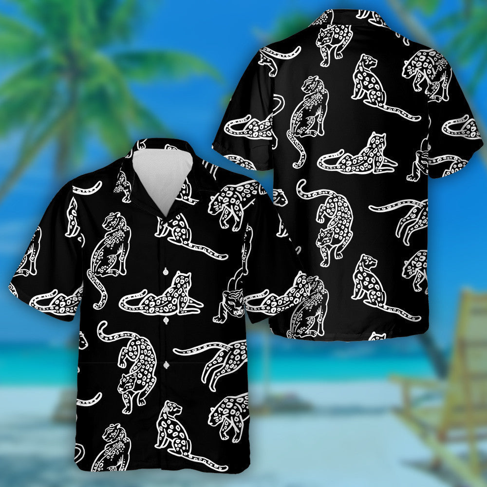 Treocht Liopard Fiáine agus Tíogairí ar Chúlra Dubh Léine Haváí, Bronntanas Léine Haváíais, Bronntanas Nollag