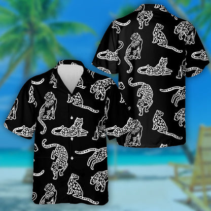 Treocht Liopard Fiáine agus Tíogairí ar Chúlra Dubh Léine Haváí, Bronntanas Léine Haváíais, Bronntanas Nollag