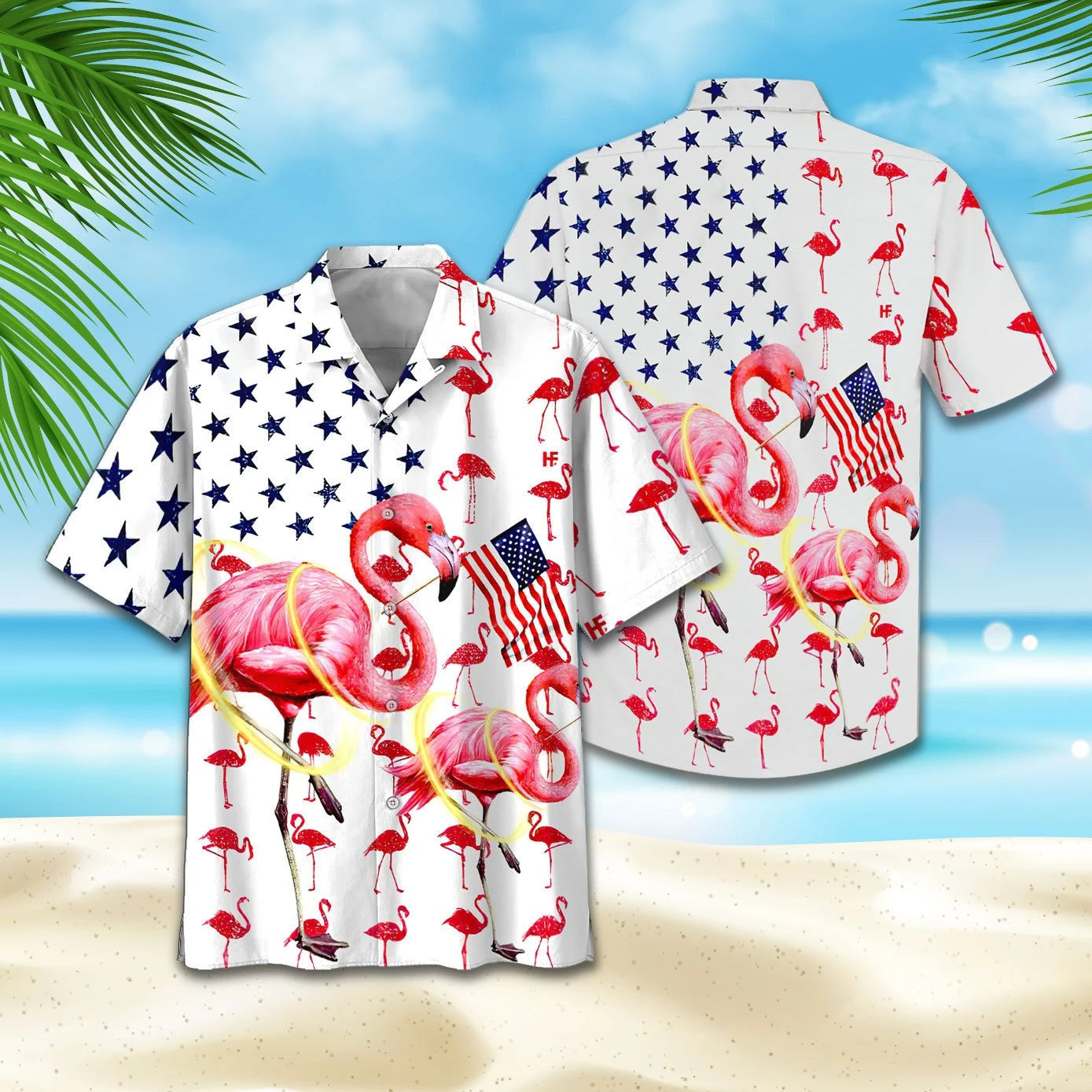 Flag And Flamingo Background Hawaiian Shirt,Hawaiian Shirt Gift, Christmas Gift