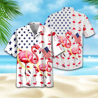 Flag And Flamingo Background Hawaiian Shirt,Hawaiian Shirt Gift, Christmas Gift