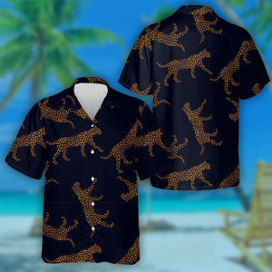 Wild African Leopard On Dark Blue Background Hawaiian Shirt, Hawaiian Shirt Gift, Christmas Gift