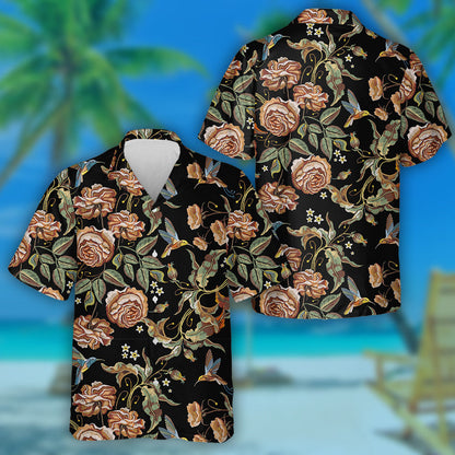 Roses Branch Embroidery Classical Design With Hummingbird Hawaiian Shirt, Hawaiian Shirt Gift, Christmas Gift