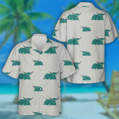 Beautiful Green Highland Cow With Horns Hawaiian Shirt, Hawaiian For Gift