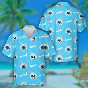 Wolf And Word Wow On Blue Background Hawaiian Shirt, Hawaiian Shirt Gift, Christmas Gift