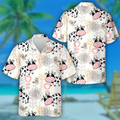 Hand Draw Cartoon Baby Cows And Flora Hawaiian Shirt, Hawaiian Shirt Gift, Christmas Gift