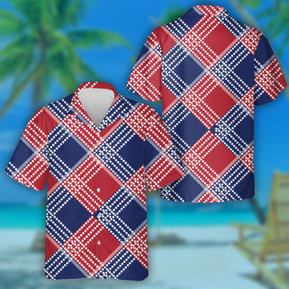 Gingham Plaid Pattern With Small Stars Striped Hawaiian Shirt, Hawaiian Shirt Gift, Christmas Gift
