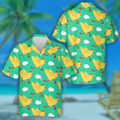 Funny Chicken Running Fastly And Egg Hawaiian Shirt,Hawaiian Shirt Gift, Christmas Gift