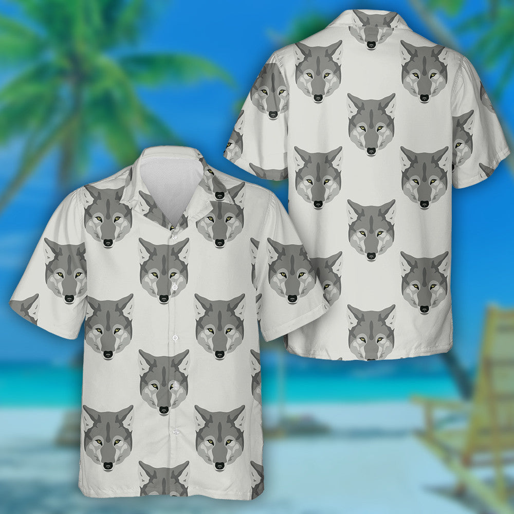 Geometrical Monochrome With Stylized Heads Of Wolf Hawaiian Shirt, Hawaiian Shirt Gift, Christmas Gift
