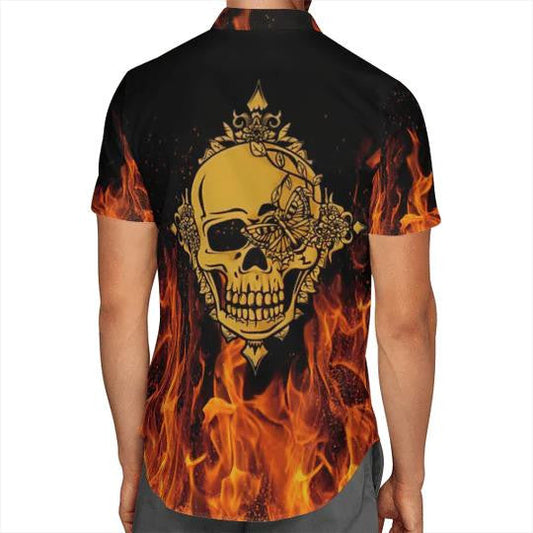 Skull Póca Órga Flaming Le Patrún Cárta Imeartha Léine Haváís, Bronntanas Léine Haváís, Bronntanas Nollag