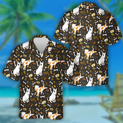 Cartoon Dogs With Bones Footprint And Leaves Hawaiian Shirt, Hawaiian Shirt Gift, Christmas Gift