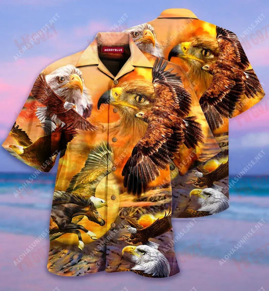 Eagle Flying In The Sunset Sky Unisex Short Sleeve Shirt Summer Hawaiian T Shirts Custom Hawaiian Shirts Hawaiian Shirt Pattern, Hawaiian Shirt Gift, Christmas Gift