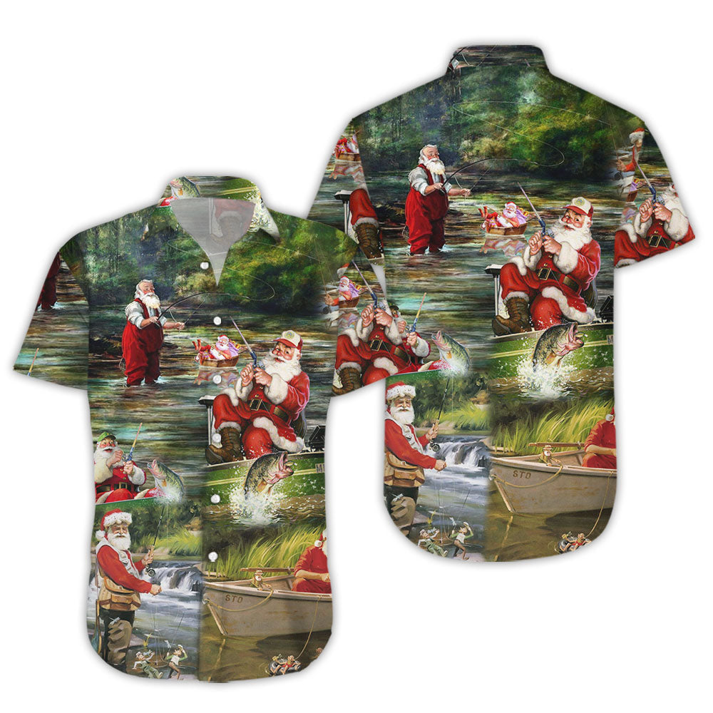 Christmas Santa Hawaiian Shirt - Merry Fishmas And A Happy New Reel Christmas Hawaiian Shirt - Christmas Gift_Hawaiian Shirt Gift, Christmas Gift