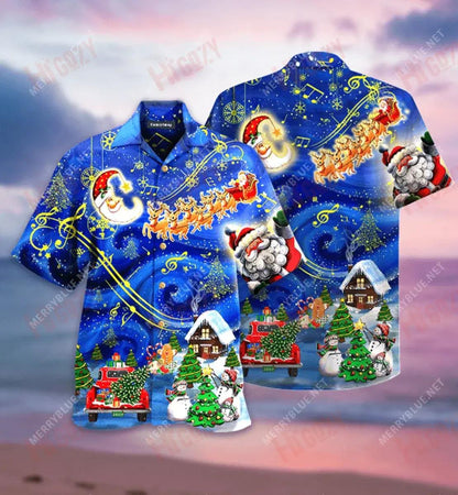 Christmas Sky Short Short Sleeve Shirt Summer Tropical Shirts Custom Hawaiian Shirts Hawaiian Shirts For Women_Hawaiian Shirt Gift, Christmas Gift