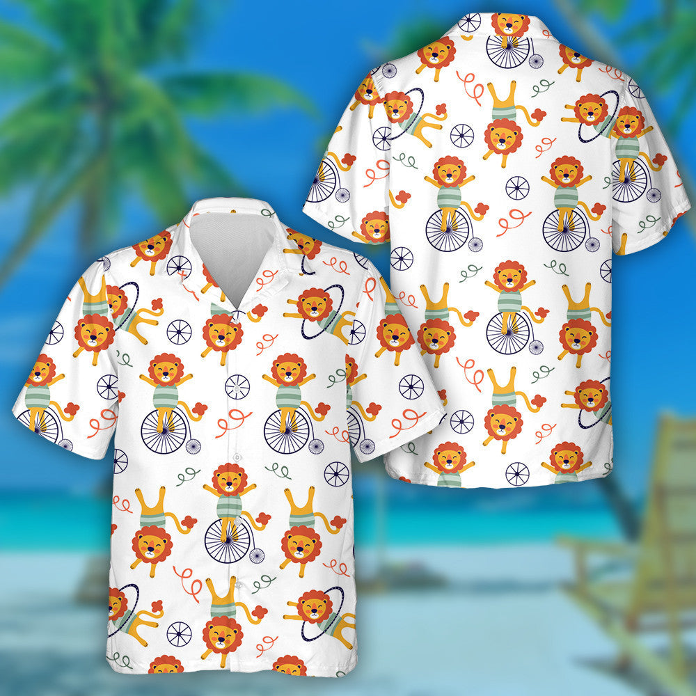 happy Circus Lions On White Background Hawaiian Shirt, Hawaiian For Gift