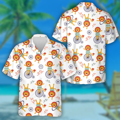 happy Circus Lions On White Background Hawaiian Shirt, Hawaiian For Gift