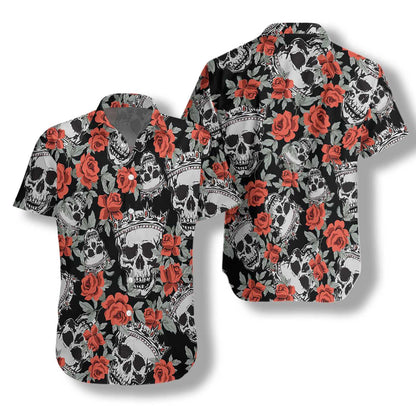 Nice Skull With Crown And Red Rose Hawaiian Shirt,Hawaiian Shirt Gift, Christmas Gift