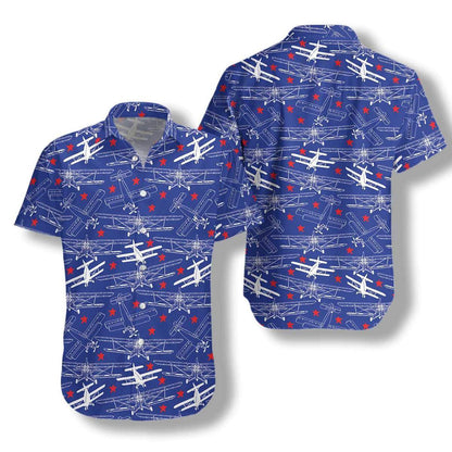 Retro Airplane With Stars Pattern Hawaiian Shirt,Hawaiian Shirt Gift, Christmas Gift