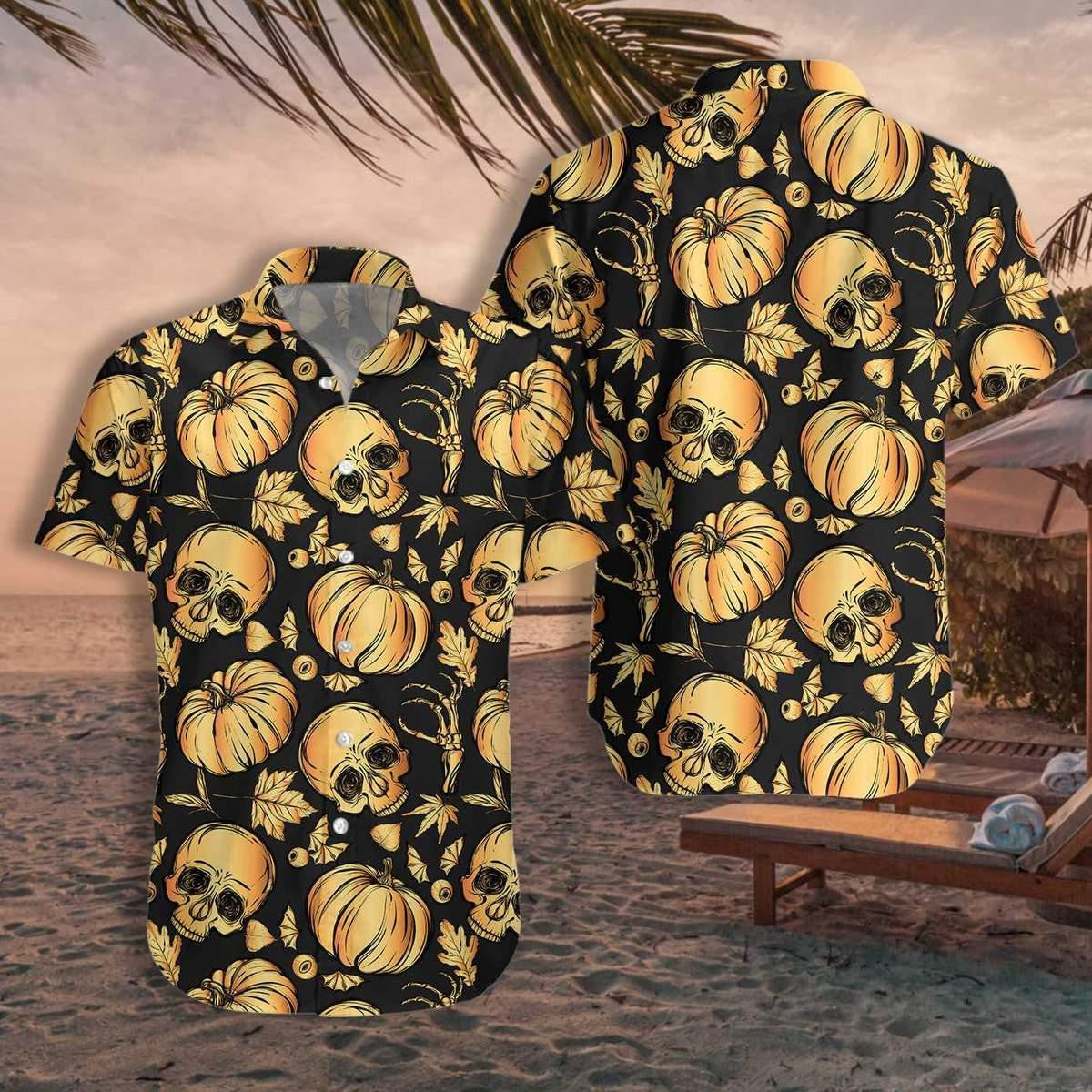 Pumpkin & Skull Halloween Hawaiian Shirt,Hawaiian Shirt Gift, Christmas Gift