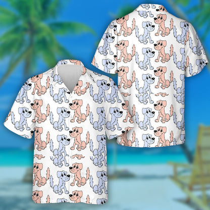 Multicolored Friendly Puppies Dogs In Cartoon Background Hawaiian Shirt, Hawaiian Shirt Gift, Christmas Gift