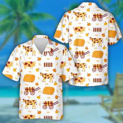 Cows Pumpkin Fence Haystack And Cart Hawaiian Shirt,Hawaiian Shirt Gift, Christmas Gift