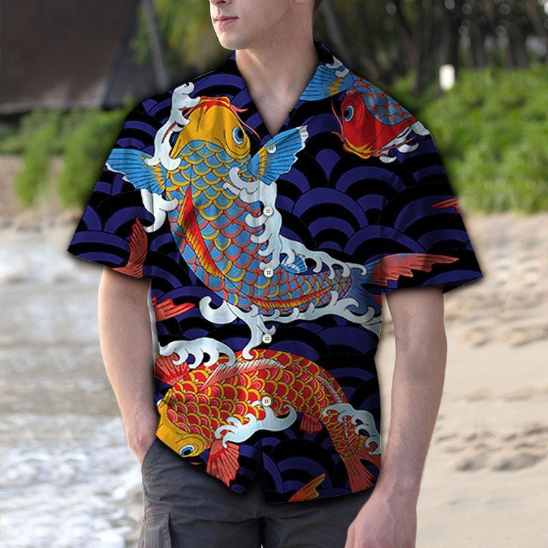 Appealing Japanese Koi Fish On Scale Pattern Hawaiian Shirt, Hawaiian Shirt Gift, Christmas Gift
