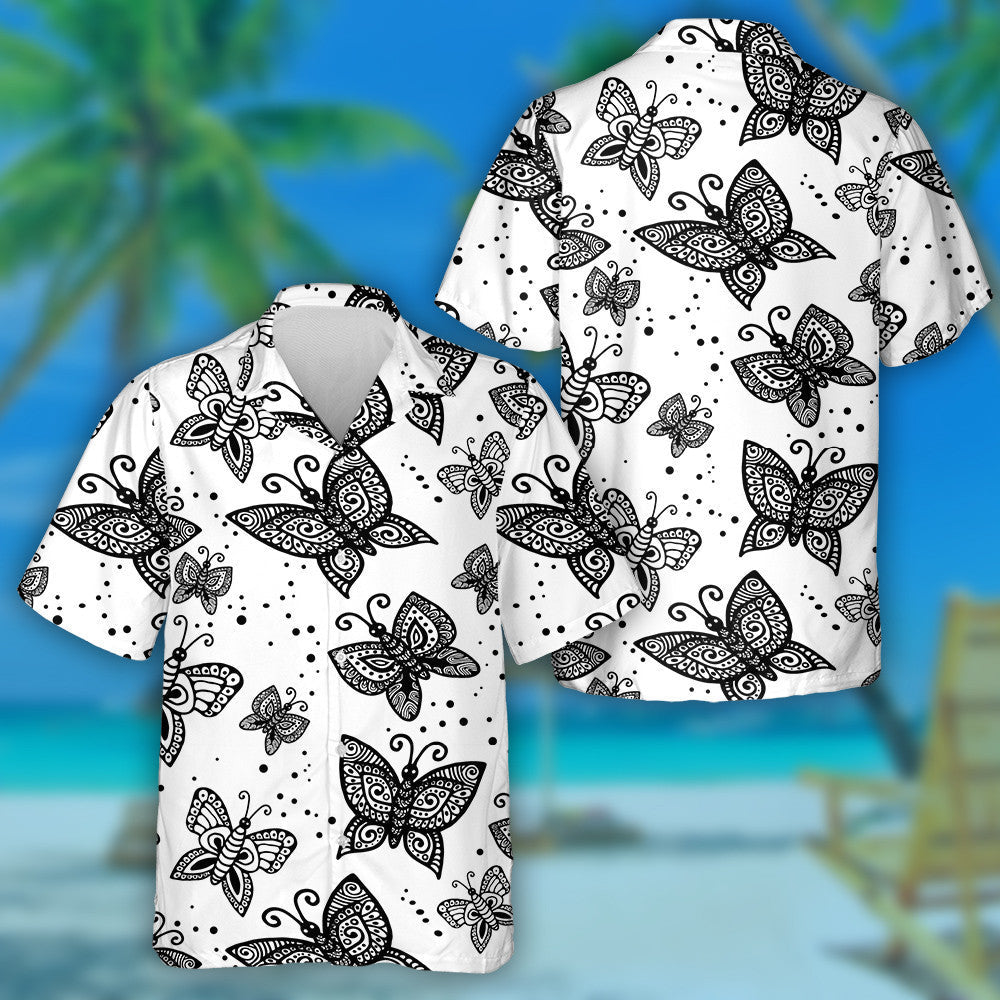 Black And White Illustration Of Beautiful Butterflies Hawaiian Shirt, Hawaiian Shirt Gift, Christmas Gift