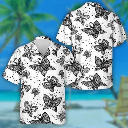 Black And White Illustration Of Beautiful Butterflies Hawaiian Shirt, Hawaiian Shirt Gift, Christmas Gift