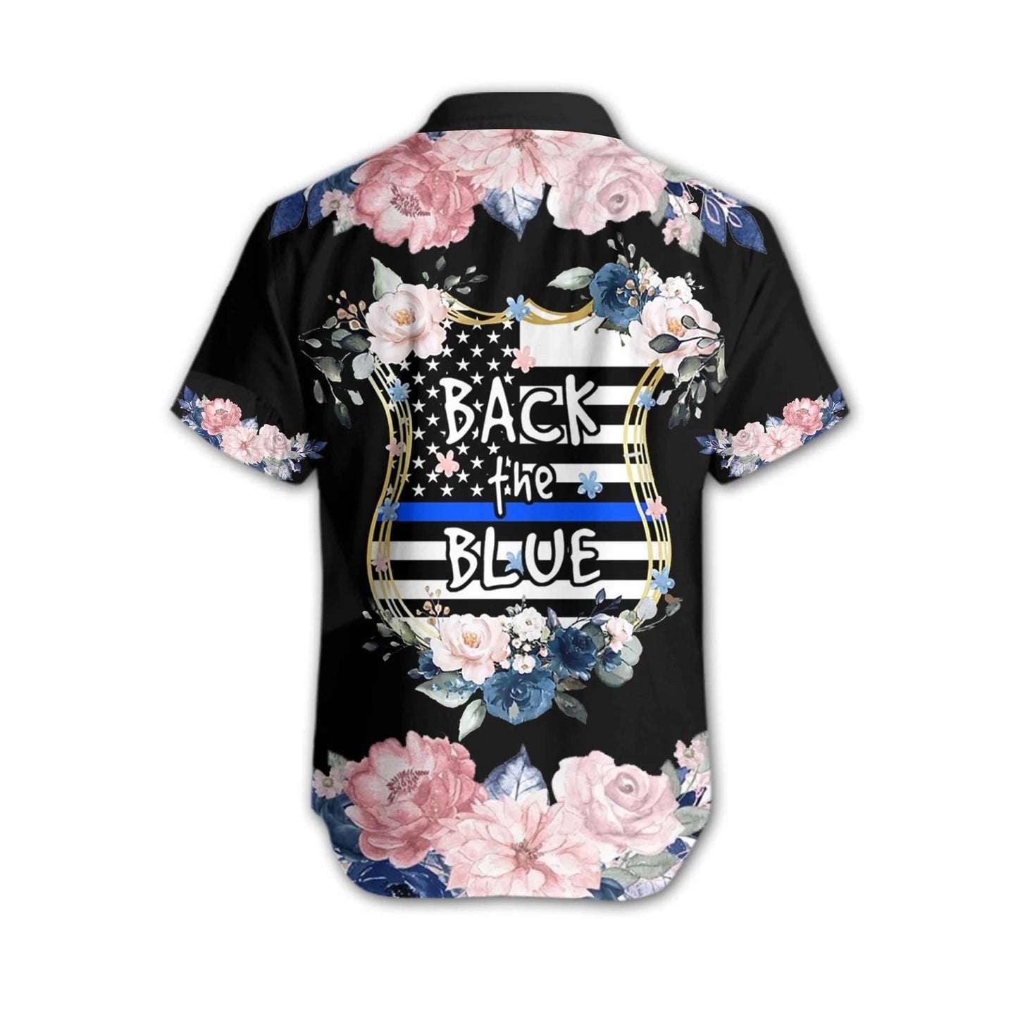 Back The Blue Watercolor Floral Pattern Hawaiian Shirt, Hawaiian For Gift