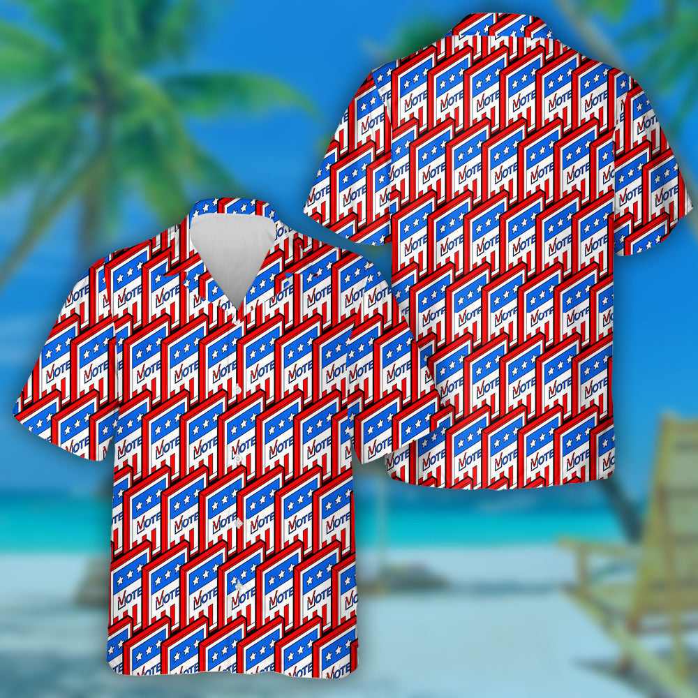 Vote USA Election Day Cards Patriotic Pattern Hawaiian Shirt, Hawaiian Shirt Gift, Christmas Gift