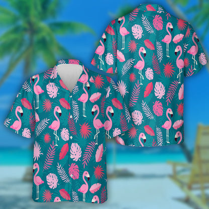 Multicolored Tropical Leave And Cute Flamingo Hawaiian Shirt,Hawaiian Shirt Gift, Christmas Gift