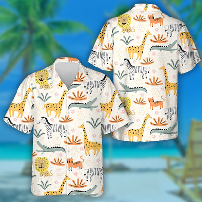 Illustrated Pattern With Cute Wild Animals Zoo Hawaiian Shirt, Hawaiian Shirt Gift, Christmas Gift