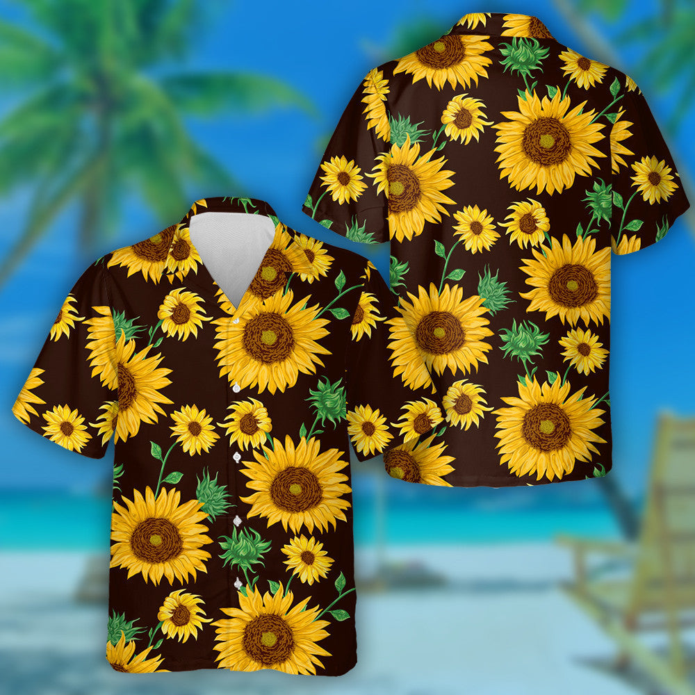 Vivid Flowers Plants On Brown Background Hawaiian Shirt, Hwaiian For Gift