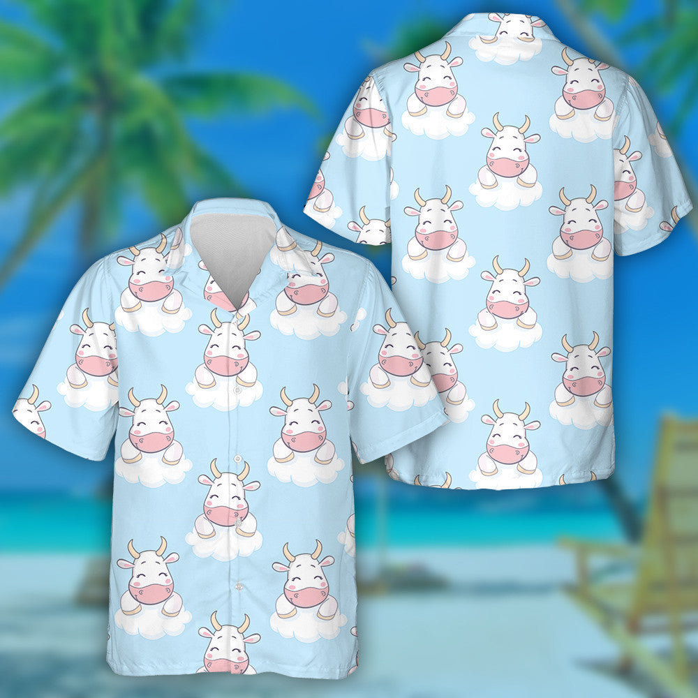 Doodle Cartoon Cows In The Cloud Hawaiian Shirt,Hawaiian Shirt Gift, Christmas Gift