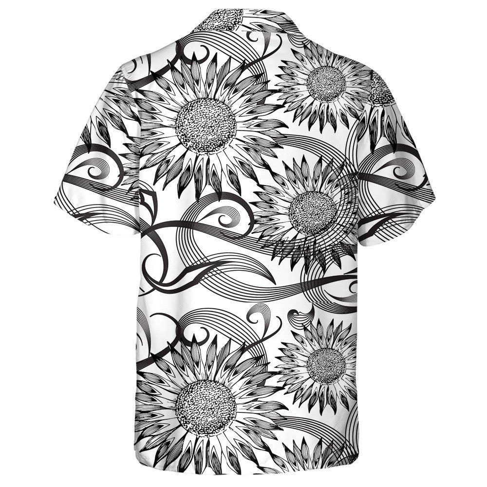 Line Art Tracery Isolated Flourish Sunflowers Ornaments Hawaiian Shirt, Hawaiian Shirt Gift, Christmas Gift
