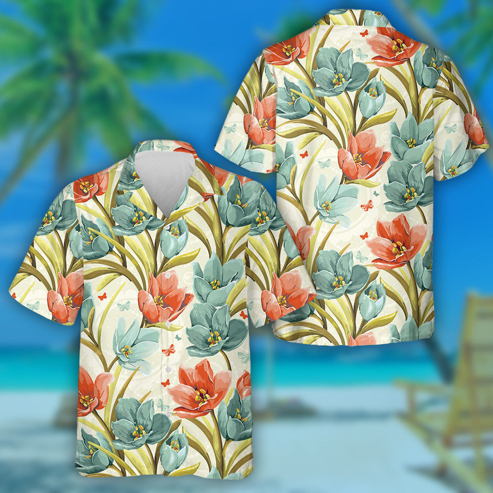 Cúlra Bláthanna Álainn le Crocuses Elegance Design Vintage Léine Haváís, Bronntanas Léine Haváís, Bronntanas Nollag