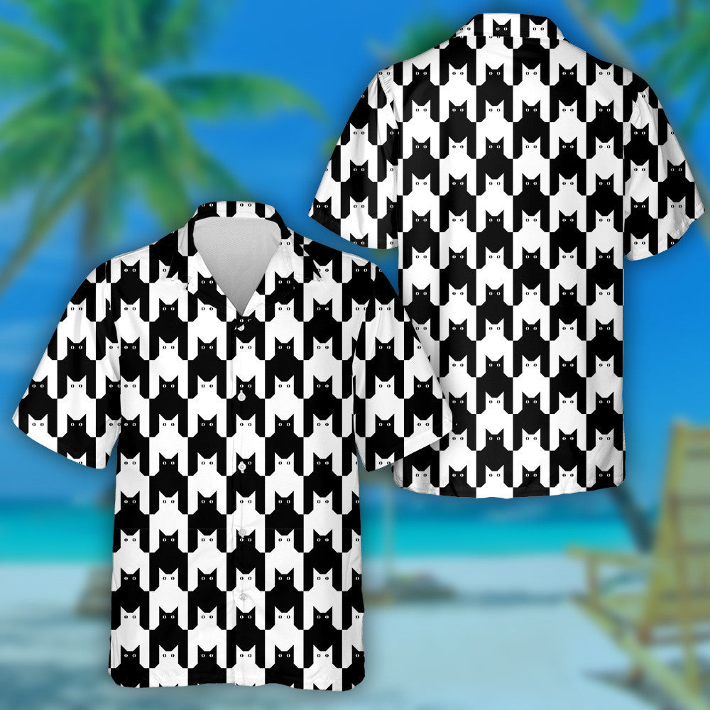 Cats Hounds Tooth In Black And White Hawaiian Shirt, Hawaiian Shirt Gift, Christmas Gift