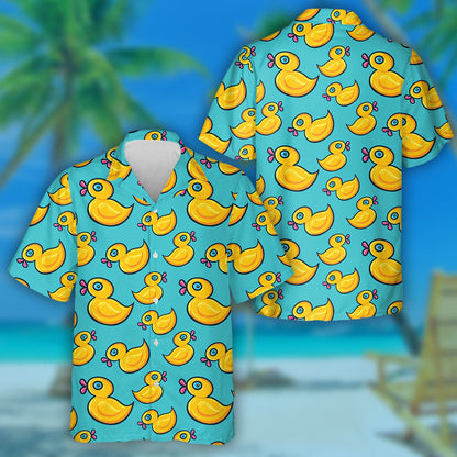 Hand Drawn Yellow Rubber Duck Swimming Hawaiian Shirt, Hawaiian Shirt Gift, Christmas Gift