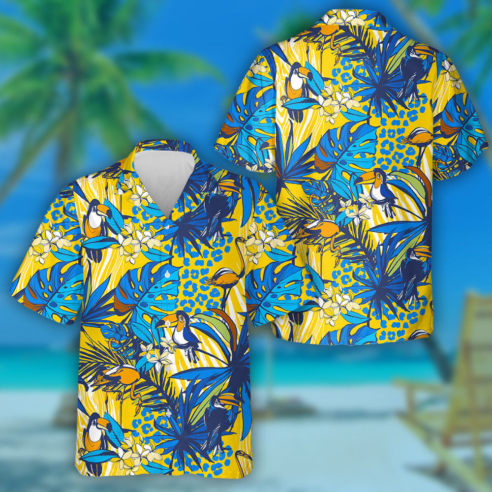 Tropical Floral Summer With Monstera And Leopard Hawaiian Shirt, Hawaiian Shirt Gift, Christmas Gift