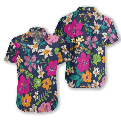 Colorful Floral And Leaf Pattern Hawaiian Shirt, Hawaiian For Gift