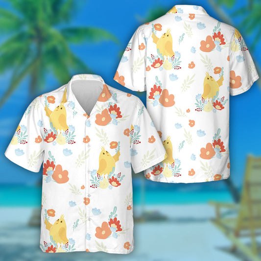 Happy Yellow Chicken With Colorful Flowers Hawaiian Shirt, Hawaiian For Gift
