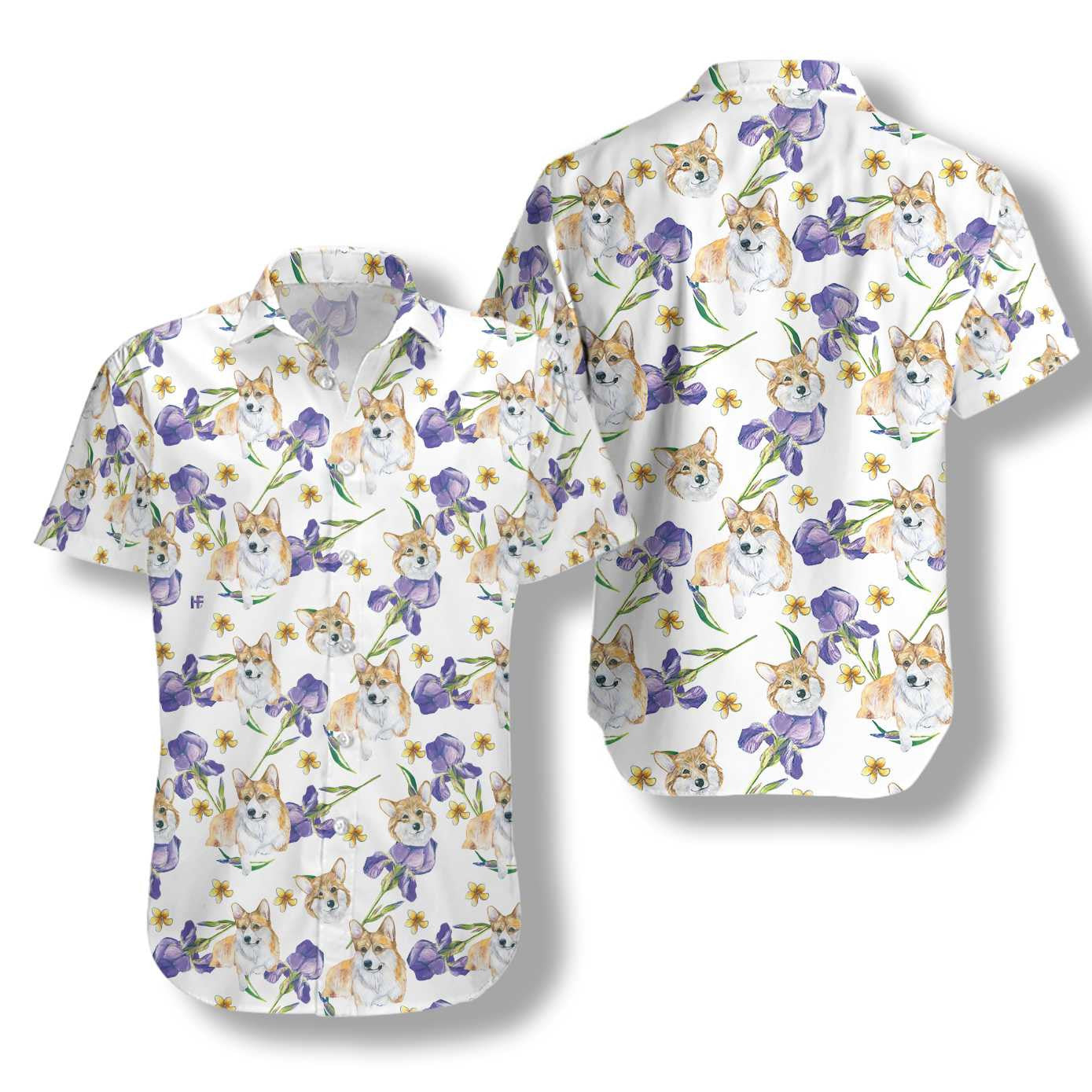 Little Corgi And Flowers Design Hawaiian Shirt, Hawaiian Shirt Gift, Christmas Gift