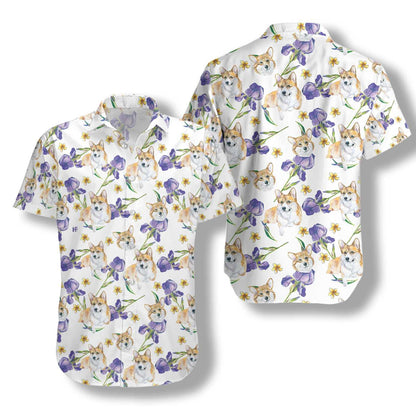 Little Corgi And Flowers Design Hawaiian Shirt, Hawaiian Shirt Gift, Christmas Gift