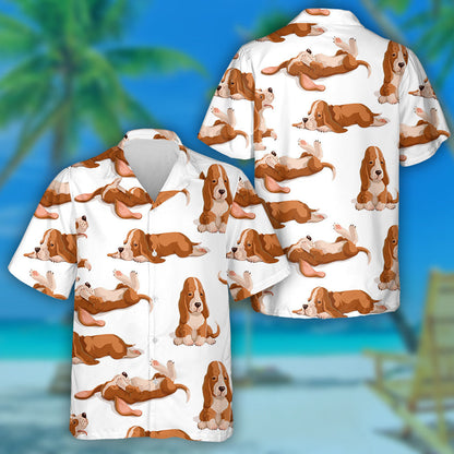 Cartoon Basset Hounds Dog Isolated Background Hawaiian Shirt, Hawaiian Shirt Gift, Christmas Gift