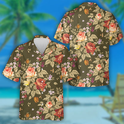 Uiscedhath Orange Rose Brainse Patrún Gairdín Bláthanna ildaite Léine Haváís, Bronntanas Léine Haváís, Bronntanas Nollag