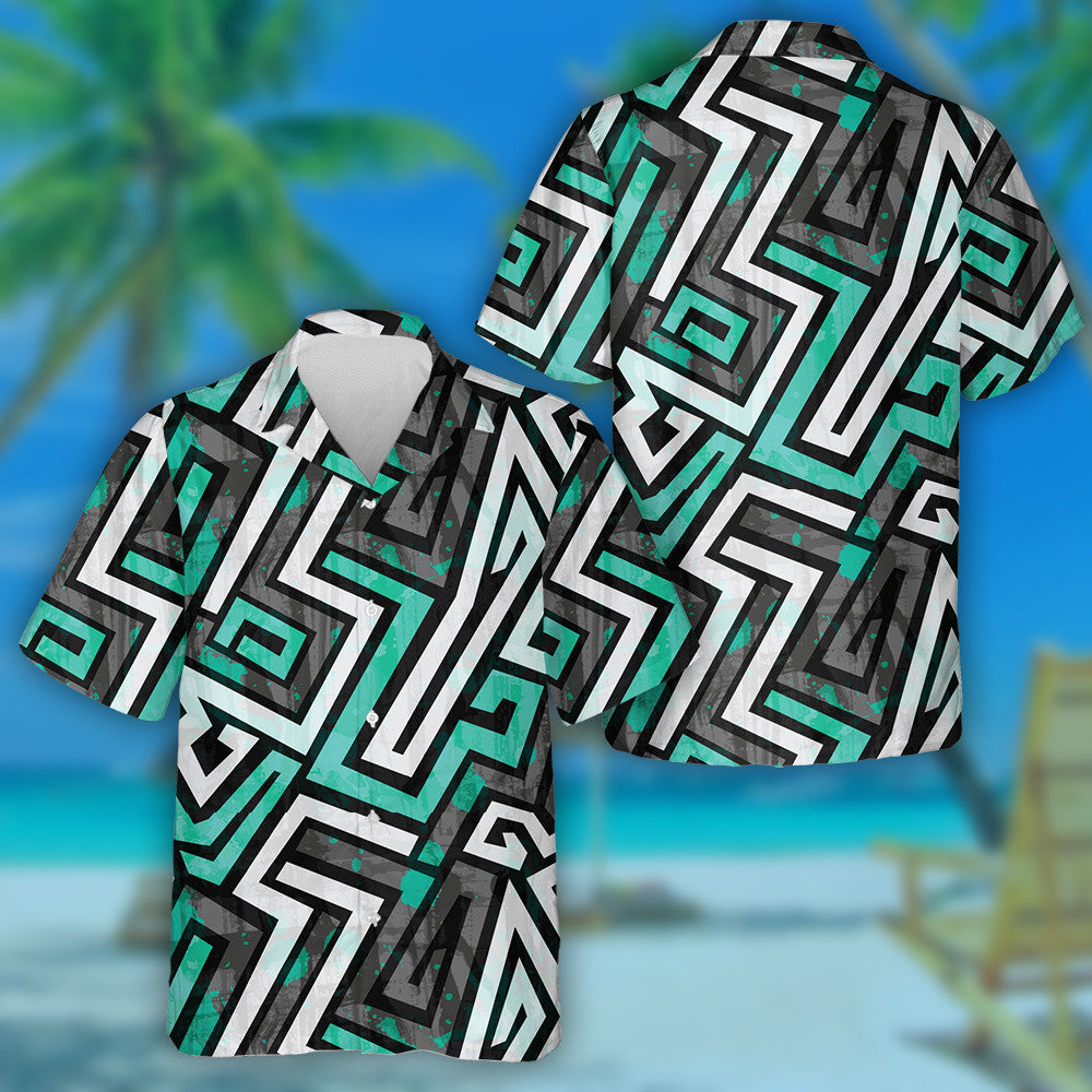 Abstract Uirbeach Glas Bán Maze Maze Splashes Céimseata Camo Léine Haváís, Bronntanas Léine Haváís, Bronntanas Nollag