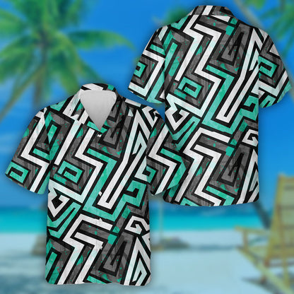 Abstract Uirbeach Glas Bán Maze Maze Splashes Céimseata Camo Léine Haváís, Bronntanas Léine Haváís, Bronntanas Nollag