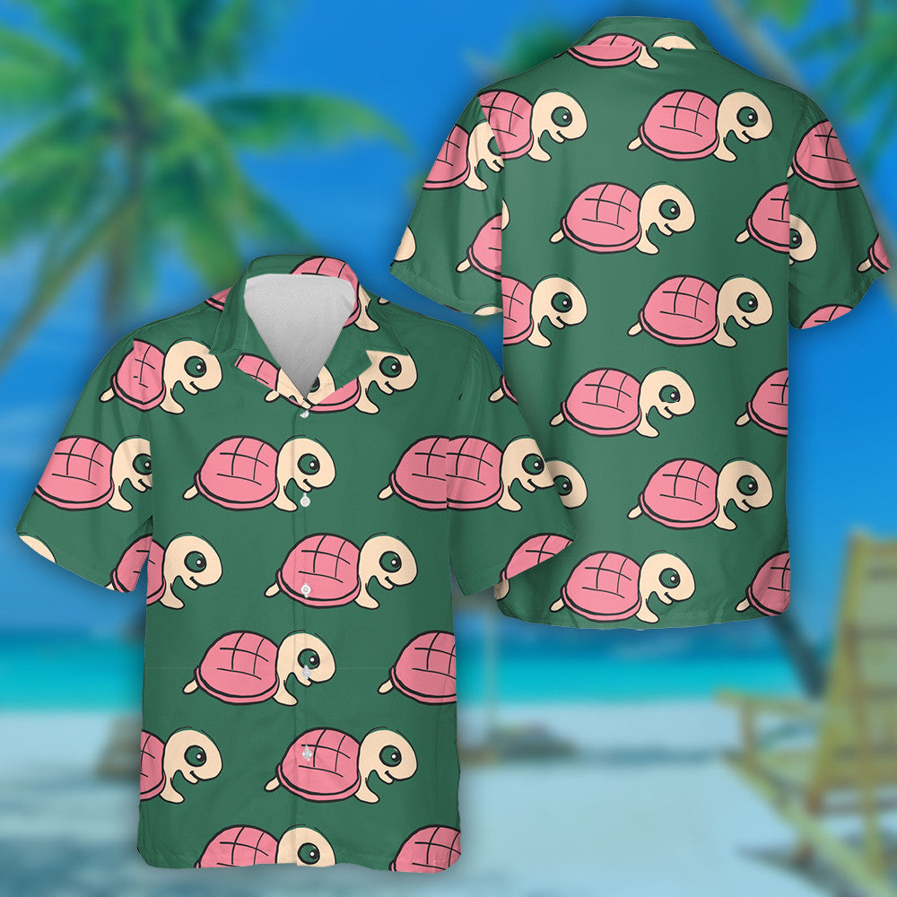 Pink Turtle On Green Animal Background Hawaiian Shirt,Hawaiian Shirt Gift, Christmas Gift